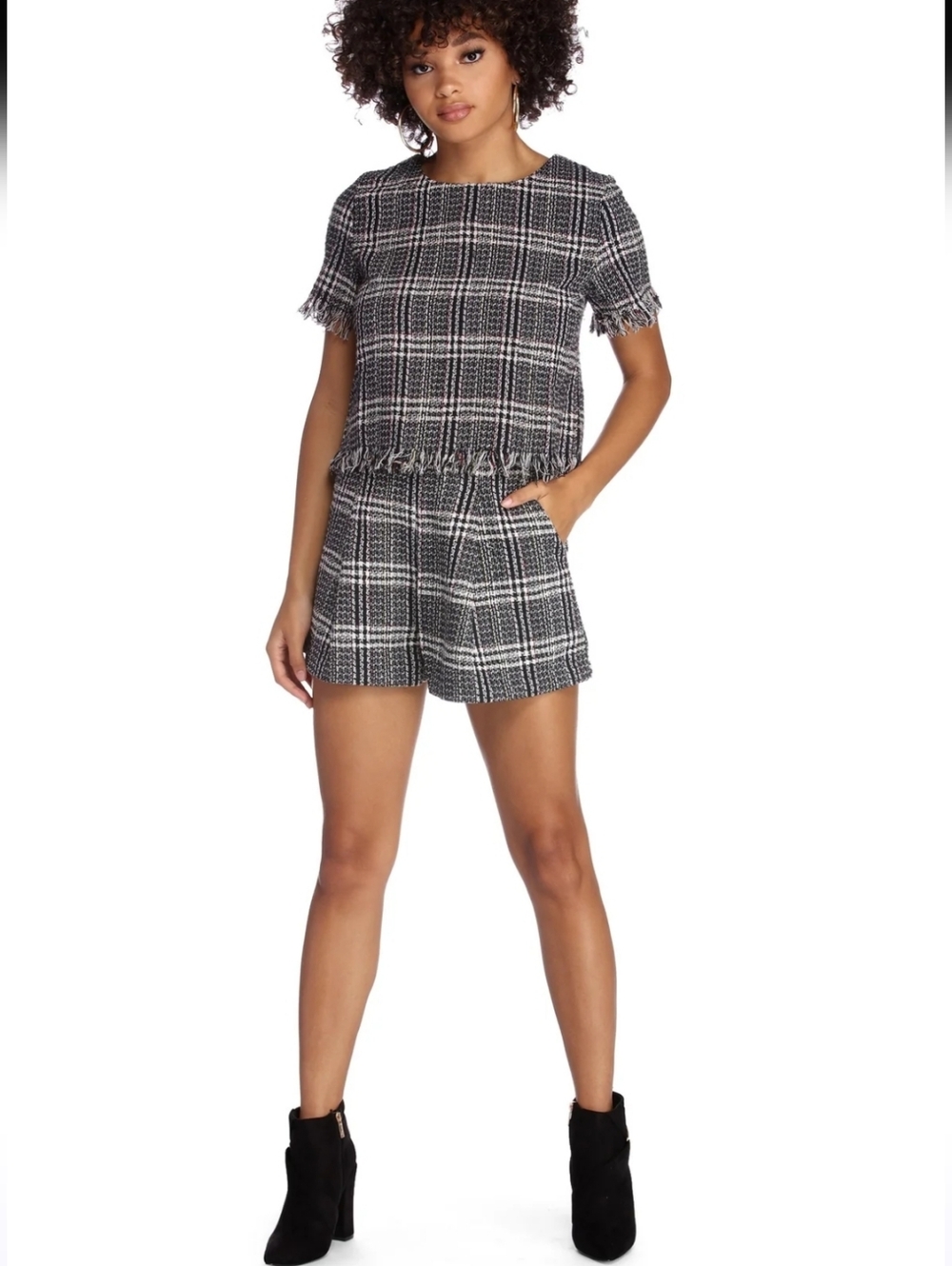 Storia Black & White Plaid Tweed Two-Piece Set